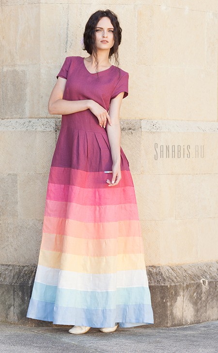 Льняное платье "Малиновый закат"
