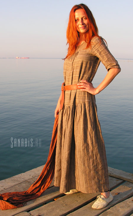 Длинное платье из льна «Свободный стиль» — Льняные платья Sanabis